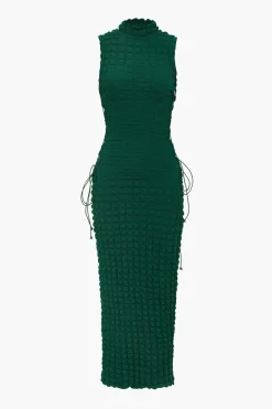 Popcorn Textured Tie Side Sleeveless Maxi Dress
