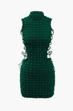 Popcorn Textured Tie Side Mini Dress