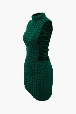 Popcorn Textured Tie Side Mini Dress