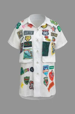 Print Knot Front Cropped Shirt