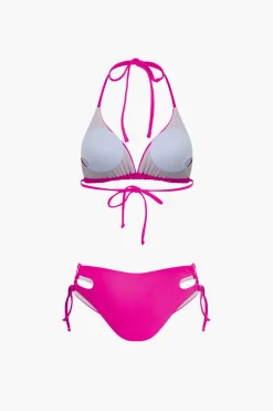 Print T-shirt And Tie Halter Bikini Set