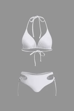Print T-shirt And Tie Halter Bikini Set
