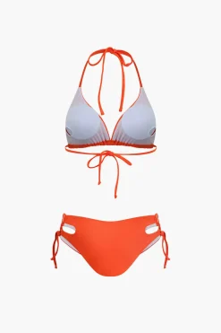 Print T-shirt And Tie Halter Bikini Set