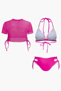 Print T-shirt And Tie Halter Bikini Set