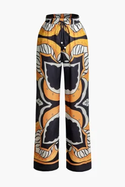 Printed Drawstring Waist Straight Leg Pants