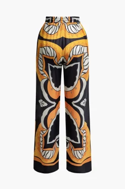 Printed Drawstring Waist Straight Leg Pants