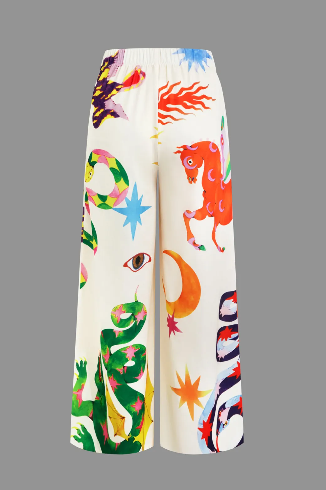 Printed V-Neck Halter Backless Crop Top and Wide Leg Pants Set