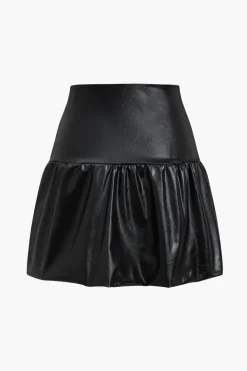 Pu Leather Ruched A-Line Skirt