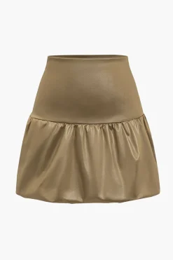 Pu Leather Ruched A-Line Skirt