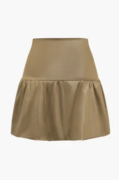 Pu Leather Ruched A-Line Skirt