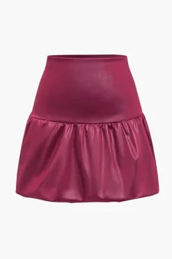 Pu Leather Ruched A-Line Skirt