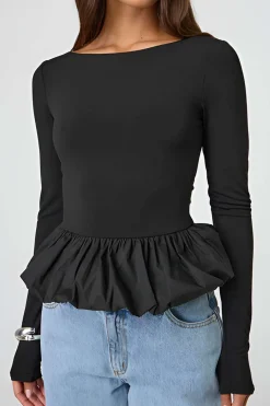 Puff Hem Long-Sleeve Top