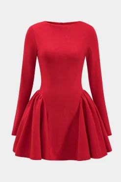 Puff Hem Zipper Long Sleeve Mini Dress