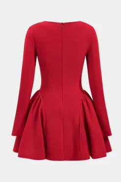 Puff Hem Zipper Long Sleeve Mini Dress