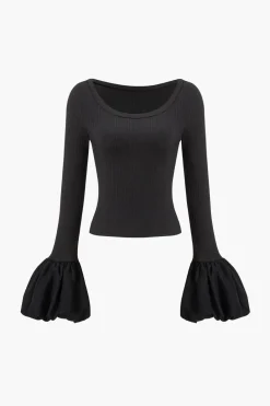 Puff Sleeve Patchwork Long-Sleeve Top