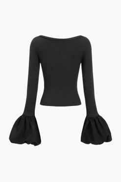 Puff Sleeve Patchwork Long-Sleeve Top