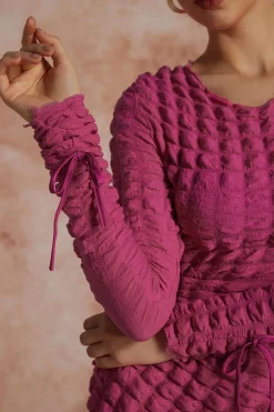 Puff Texture Long Sleeve Mini Dress