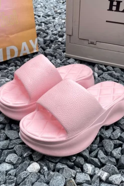 Quilted Thick Platform Slide Sandals