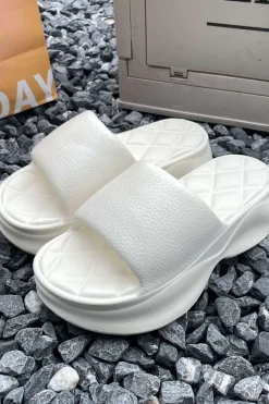 Quilted Thick Platform Slide Sandals