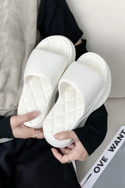 Quilted Thick Platform Slide Sandals