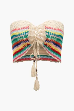 Rainbow Crochet Tie Front Tube Top And Shorts Set