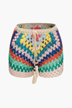 Rainbow Crochet Tie Front Tube Top And Shorts Set
