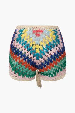 Rainbow Crochet Tie Front Tube Top And Shorts Set