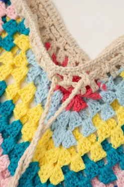 Rainbow Crochet Tie Front Tube Top And Shorts Set