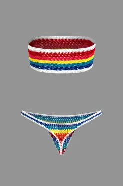 Rainbow Stripe Crochet Bikini Set