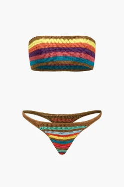 Rainbow Stripe Crochet Bikini Set