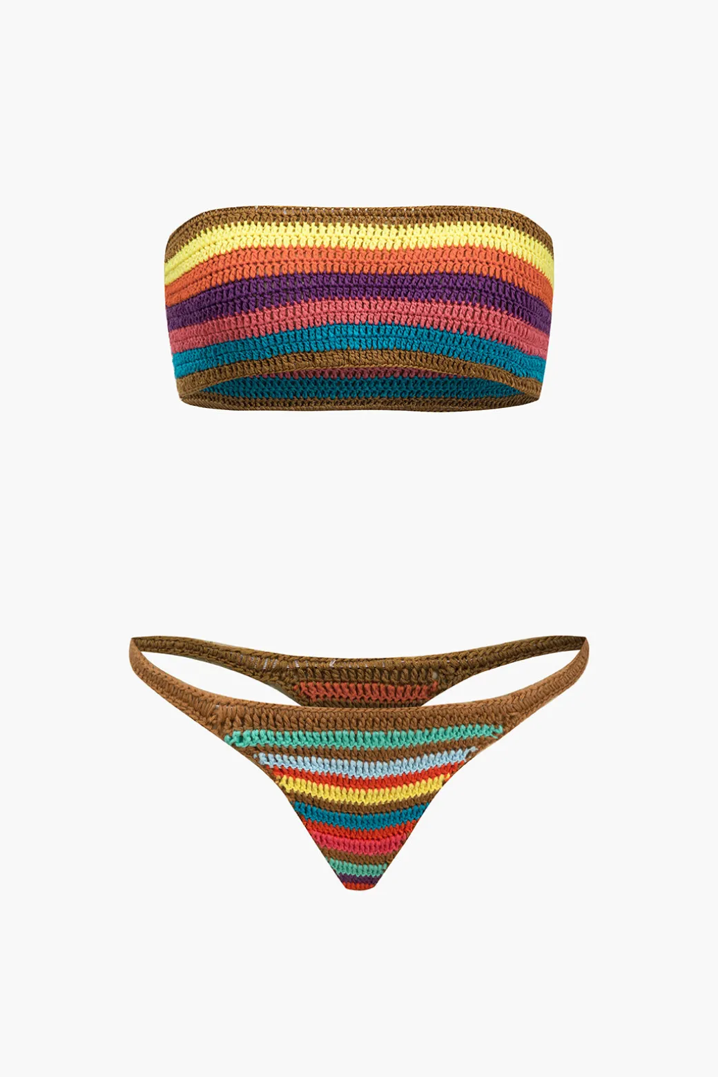 Rainbow Stripe Crochet Bikini Set