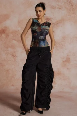 Renaissance Print Sleeveless Mesh Bodysuit