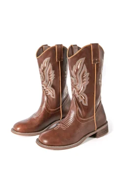Retro Embroidered Faux Leather Chunky Heel Mid Calf Boots