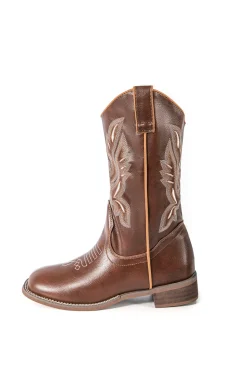 Retro Embroidered Faux Leather Chunky Heel Mid Calf Boots