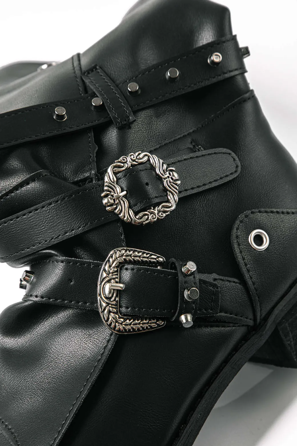 Retro Faux Leather Studded Pointed Toe Knee High Boots