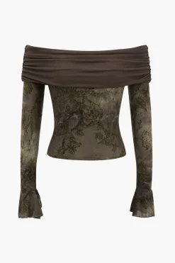 Retro Floral Bell Sleeve Long-Sleeve Top