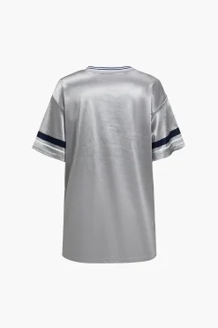 Retro Print Contrast Binding V-Neck T-Shirt