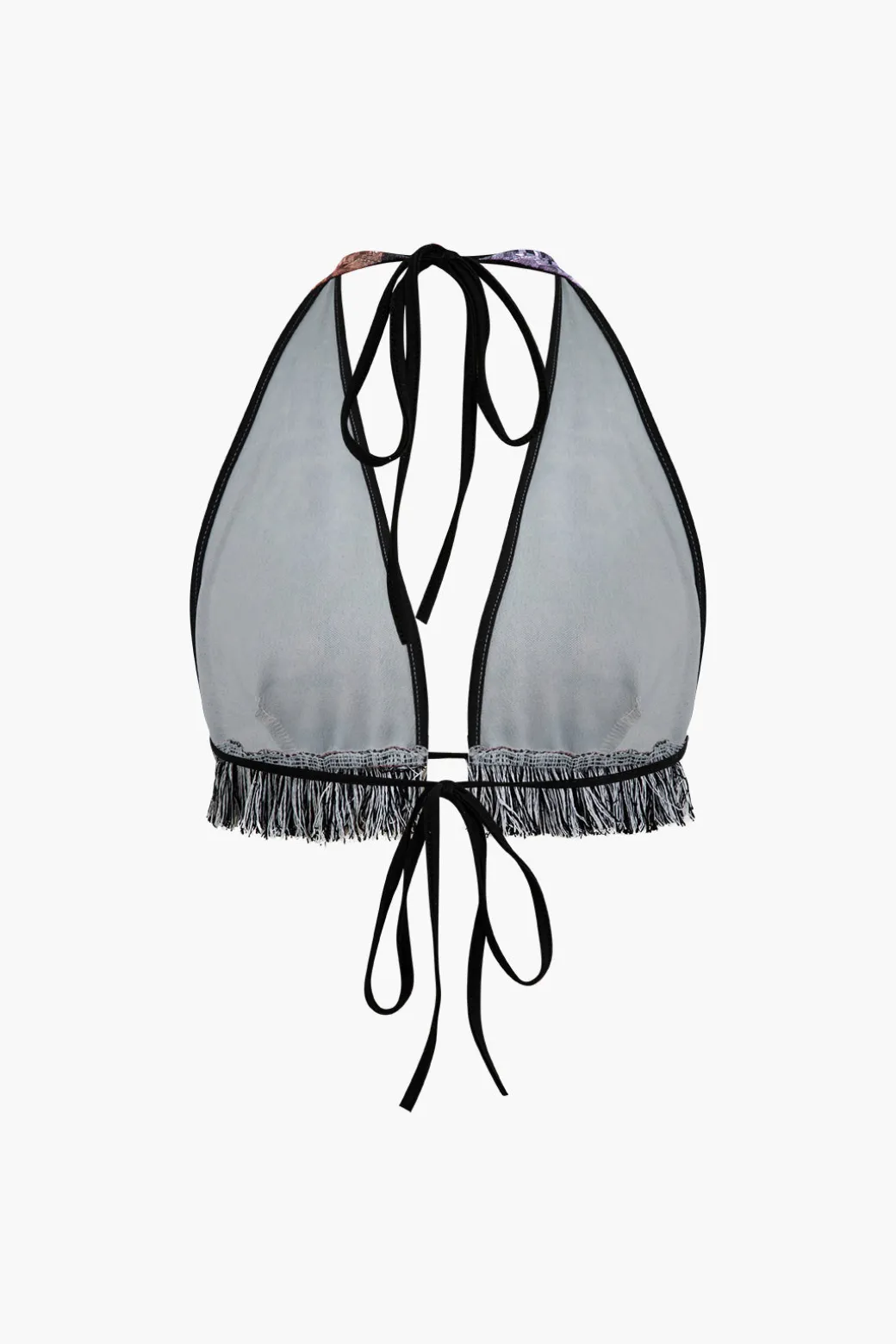 Retro Print Halter Backless Fringe Shorts Set