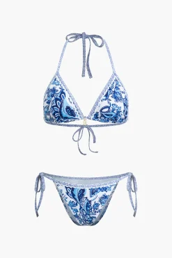 Retro Print Halter Bikini Set