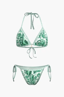 Retro Print Halter Bikini Set