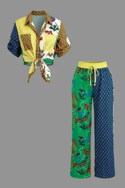 Retro Print Shirt and Pants Set