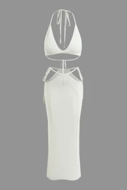Reversible Halter V-neck Crochet Cami Top And Skirt Set
