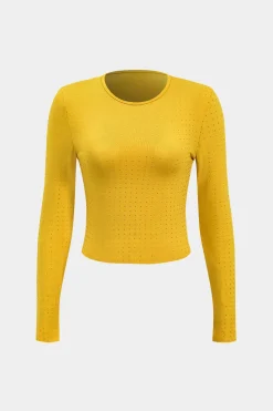 Rhinestone Accent Long-Sleeve Top