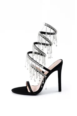 Rhinestone Chain Round Toe Heels