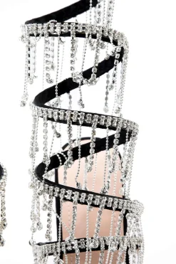 Rhinestone Chain Round Toe Heels