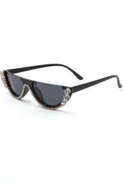 Rhinestone Decor Half Frame Sunglasses