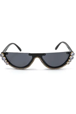 Rhinestone Decor Half Frame Sunglasses