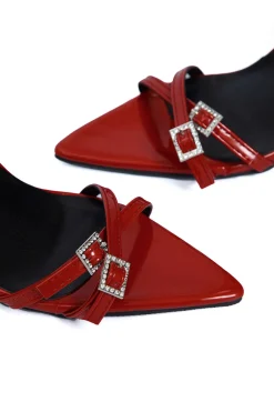 Rhinestone Embellished Artificial Patent Leather Cross Strap Open Toe High Heels
