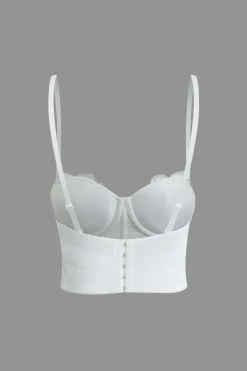 Rhinestone Embellished Flower Hook And Eye Bustier Cami Top