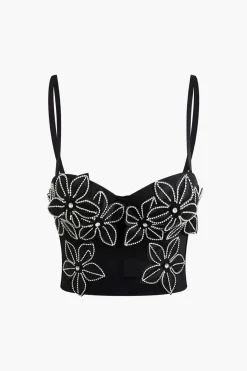 Rhinestone Embellished Flower Hook And Eye Bustier Cami Top